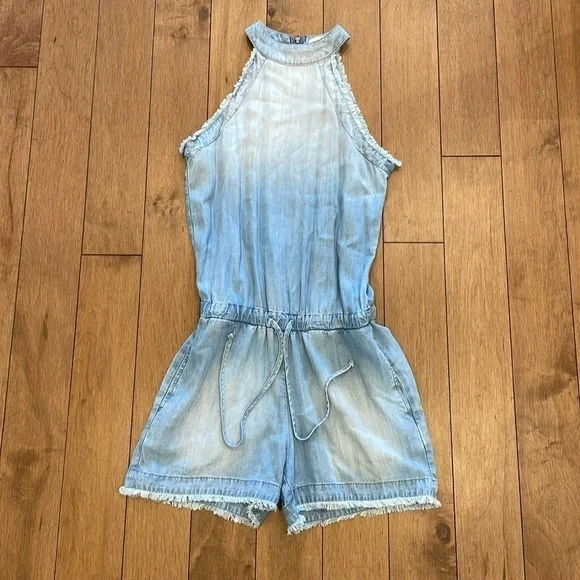 CLOTH & STONE ZIP BACK FRAYED ROMPER CHAMBRAY LAGUNA BLUE SIZE XS - Picture 8 of 10